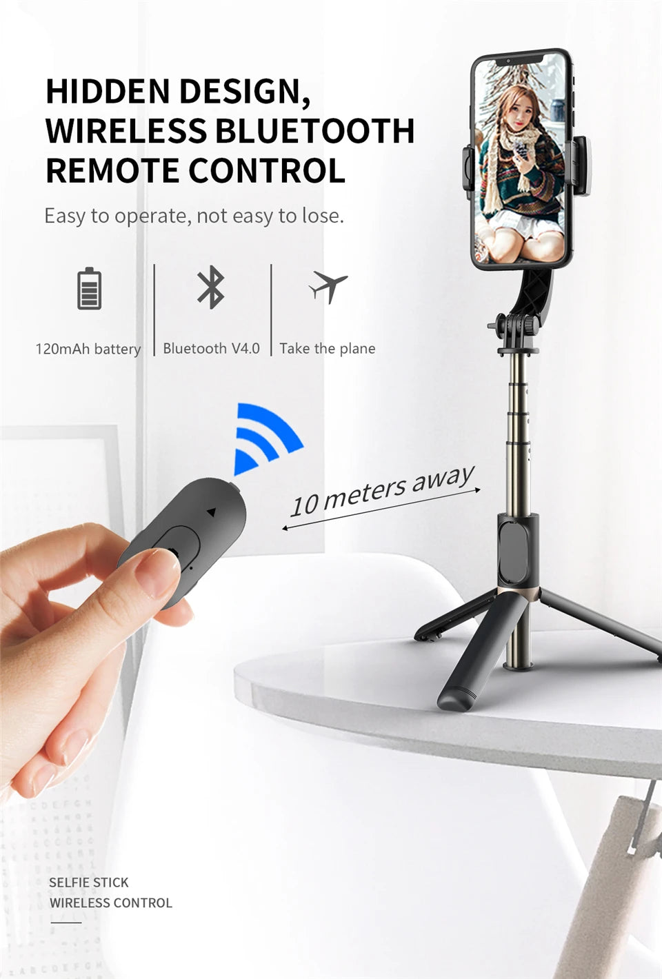 FGCLSY 2024 New Gimbal Stabilizer Selfie Stick Wireless Foldable Tri