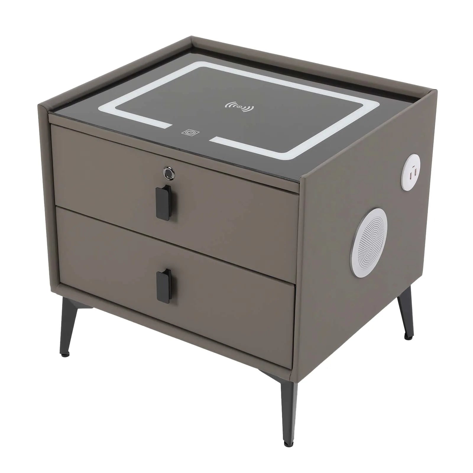 Modern Rectangular Bedside Table with Drawers Bluetooth Speaker Smar