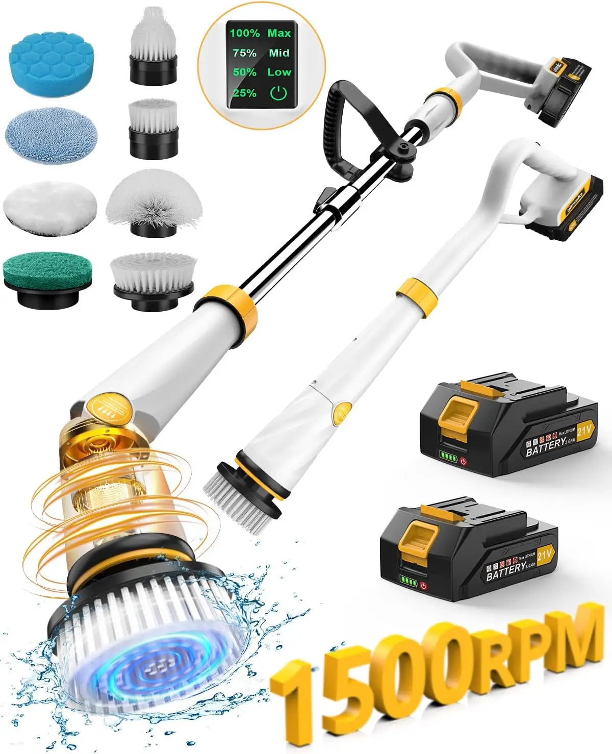 Spin Scrubber with Two Batteries Q2 Pro,1500 RPM High Power Electric