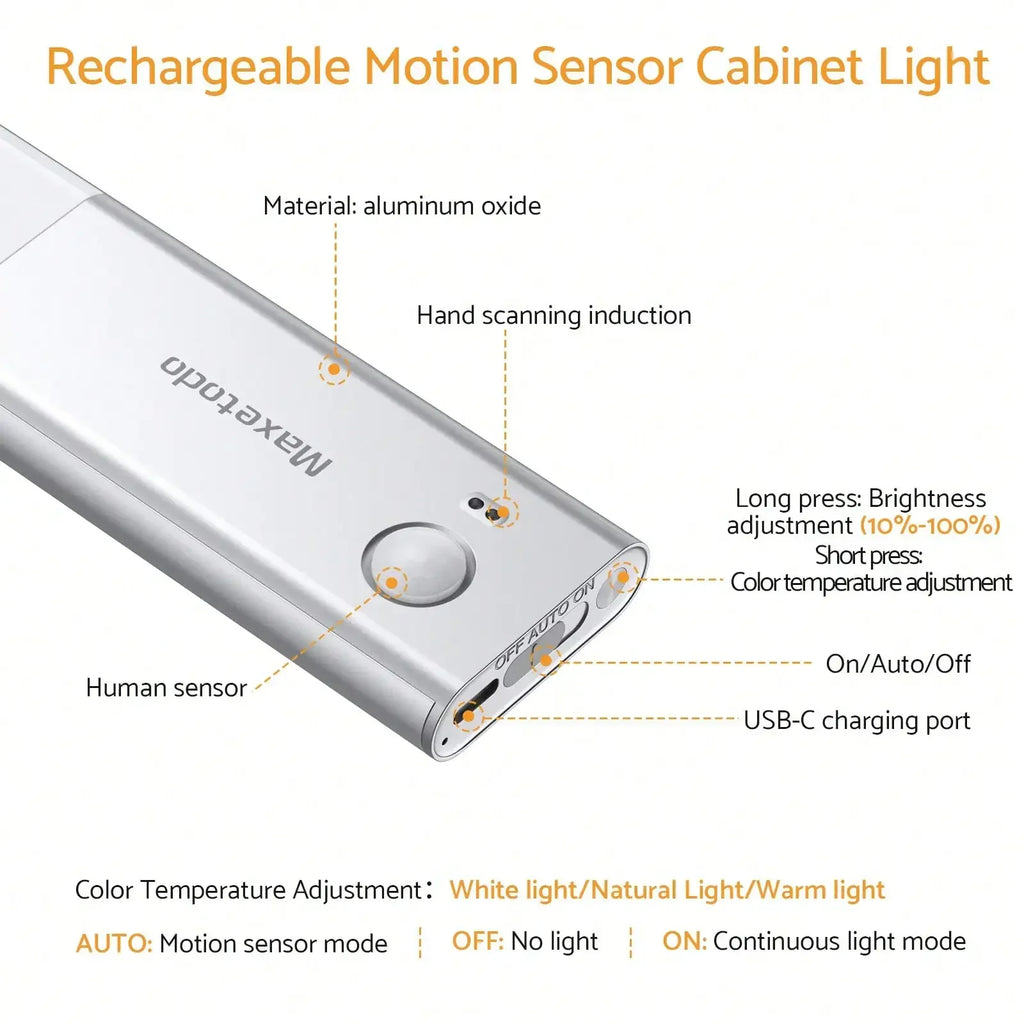 Under Cabinet Lights 64 LED Sensor Magnetic 3000mAh Rechargeable 3 C