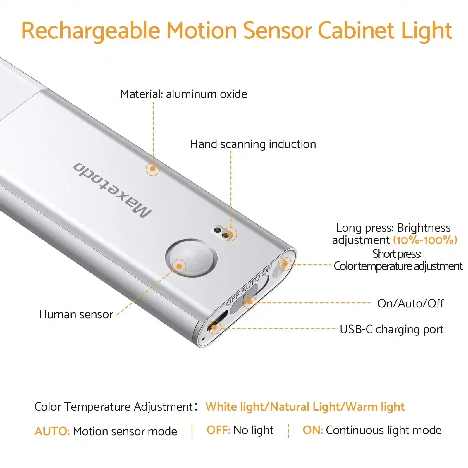 Under Cabinet Lights 64 LED Sensor Magnetic 3000mAh Rechargeable 3 C