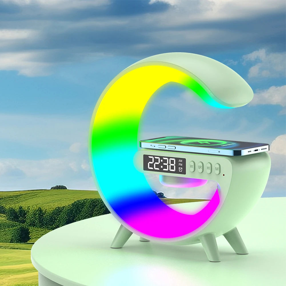 Wireless Speaker Charger Table Lamp with Alarm Clock Charging Functi