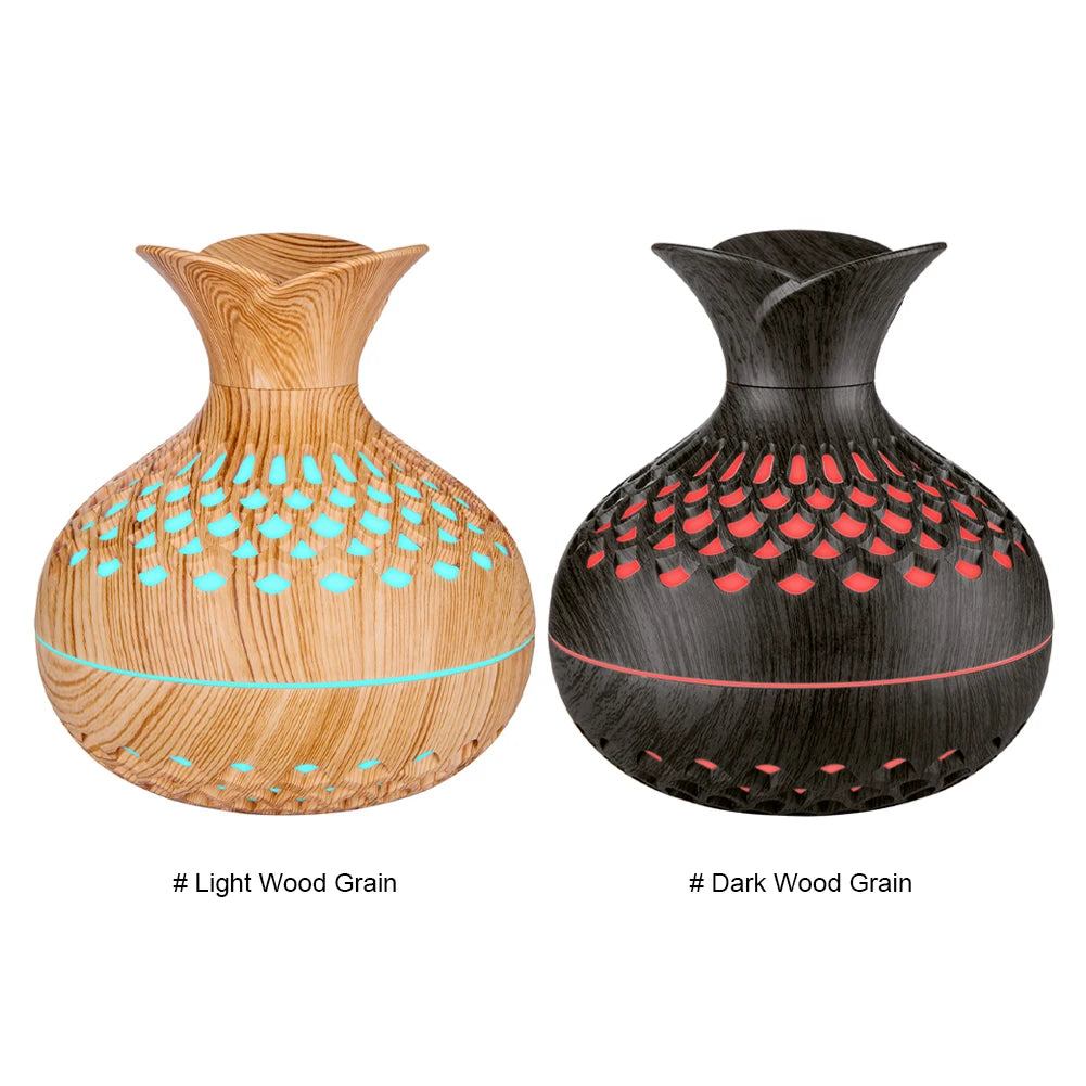 300ML Wood Grain Flower Humidifier Silent Aromatherapy Diffuser USB