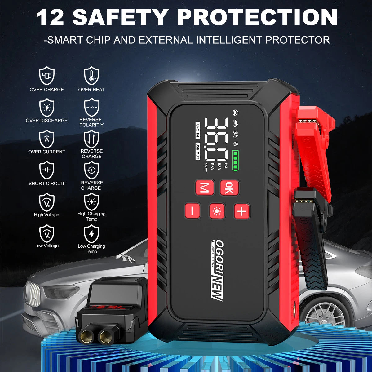 4 in 1 7000A/4000A Jump Starter Power Bank 150PSI Air Compressor Tir