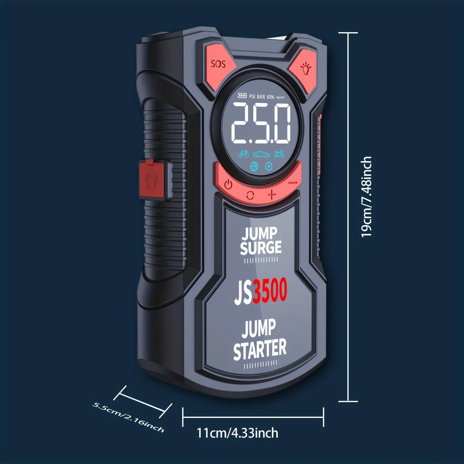 5 – in – 1 Multifunctional Air Pump Jump Starter with Air Compressor
