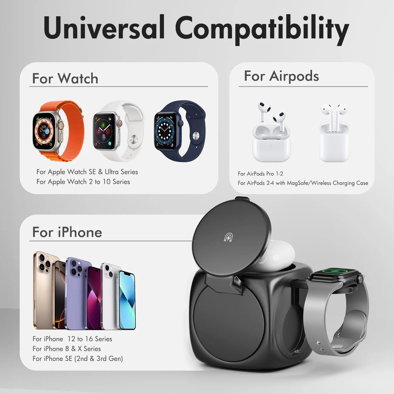 3 – in – 1 Magnetic Wireless Charging Station Foldable 15W Fast Char