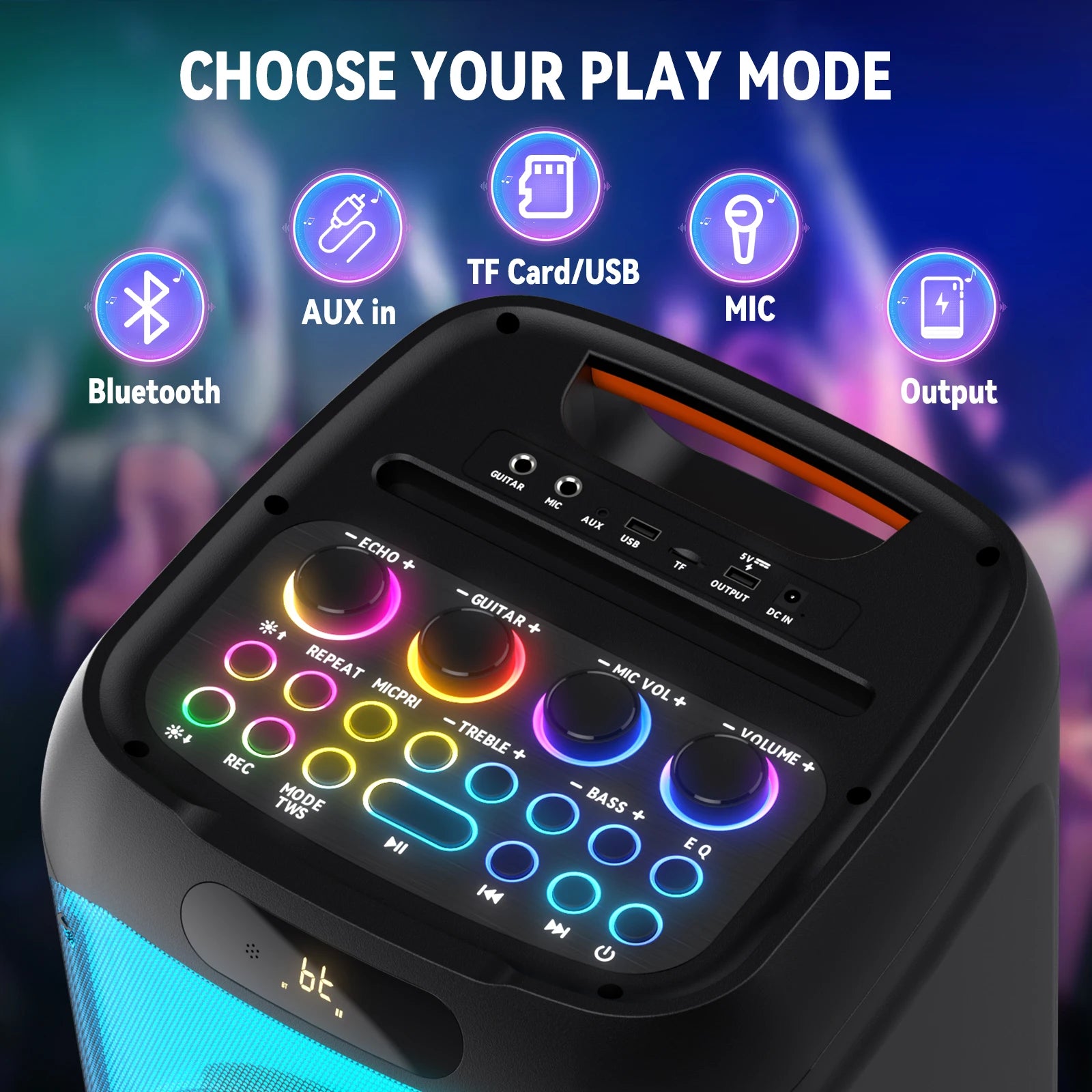 FanFun 500W Large Bluetooth Speaker, Wireless Speaker with LED Party