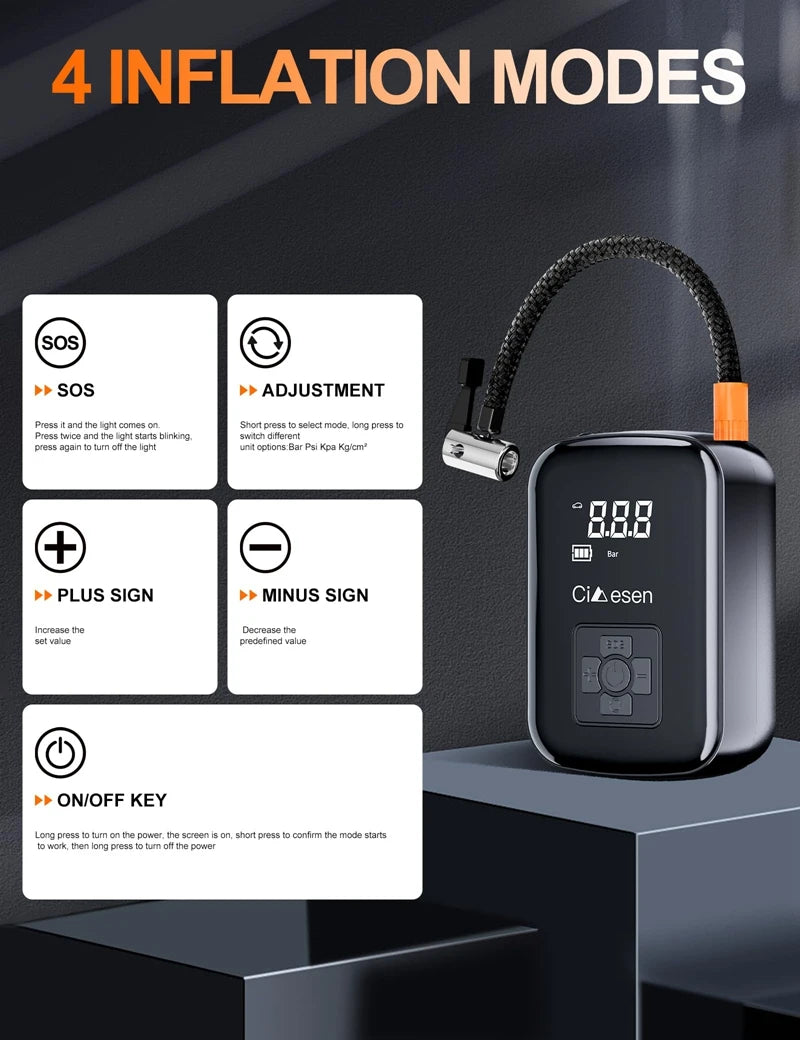 1pc Car Wireless Air Pump 150PSI Portable Electric Tire Inflation fo
