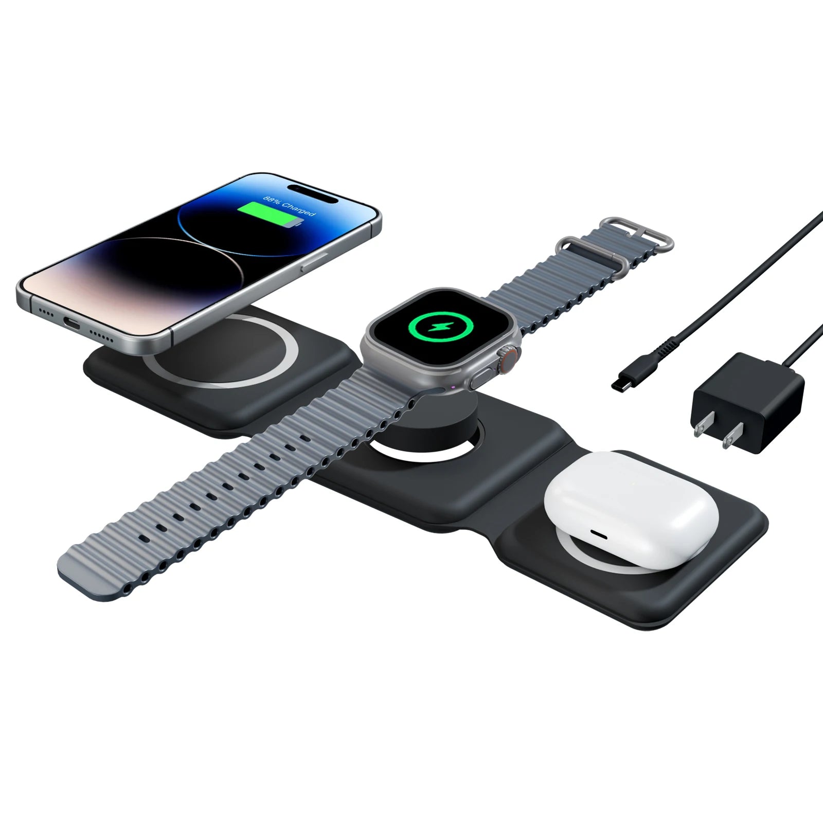 Magnetic Wireless Charger 3 in 1 Travel Charging Flexible Fast Charg