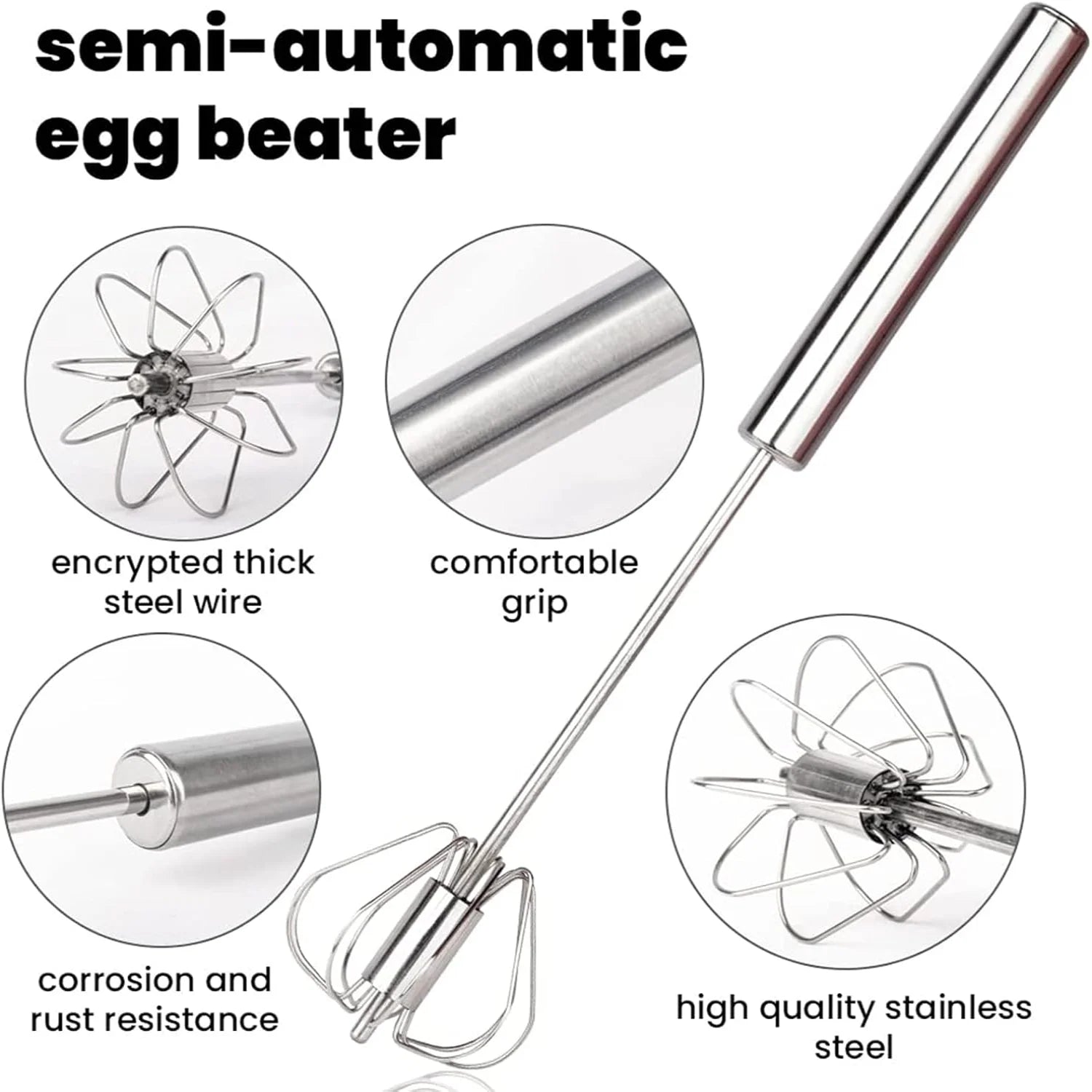 Eggbeater Semi – Automatic Egg Whisk Milk Frother Coffee Frother Whi