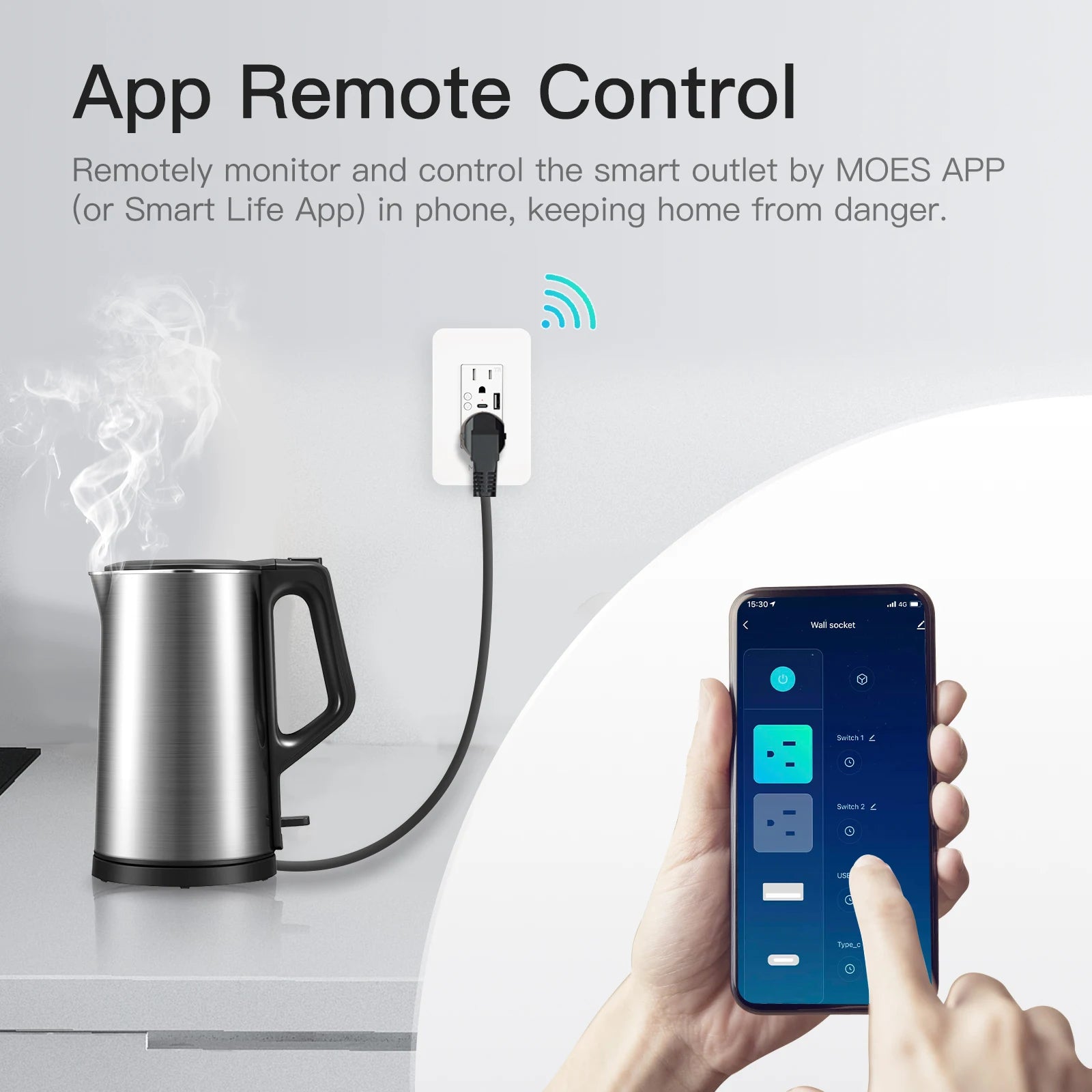 WiFi Smart Power Wall Socket with Type C and USB Dual Outlet Plug Po