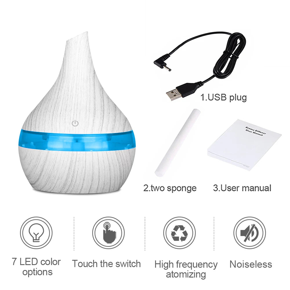 300ml USB Diffusers Rechargeable Air Humidifier with 7 – Color LED A