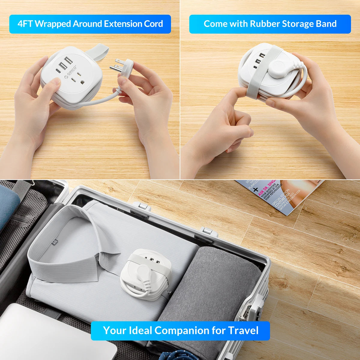 ORICO Travel Power Strip Adapter Smart Plug Multiple Extension Socke