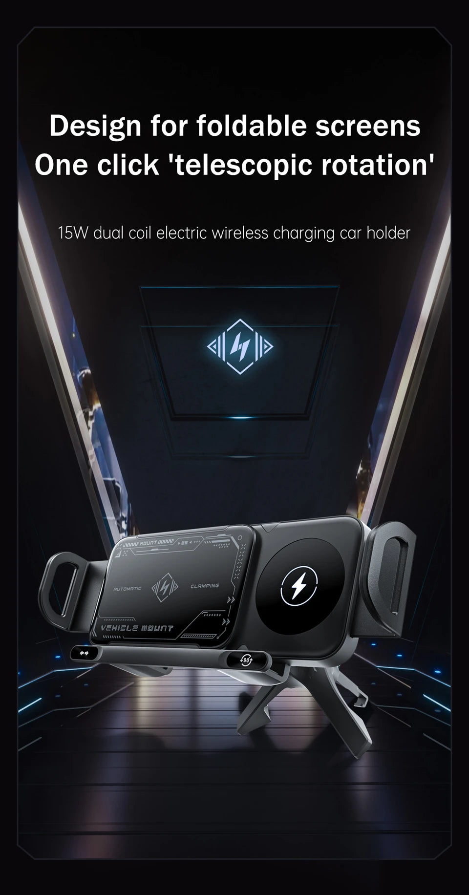 Car Wireless Charger Dual Coil Fold Screen Phone Fast Charging for S