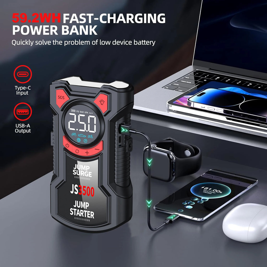 5 – in – 1 Multifunctional Air Pump Jump Starter with Air Compressor