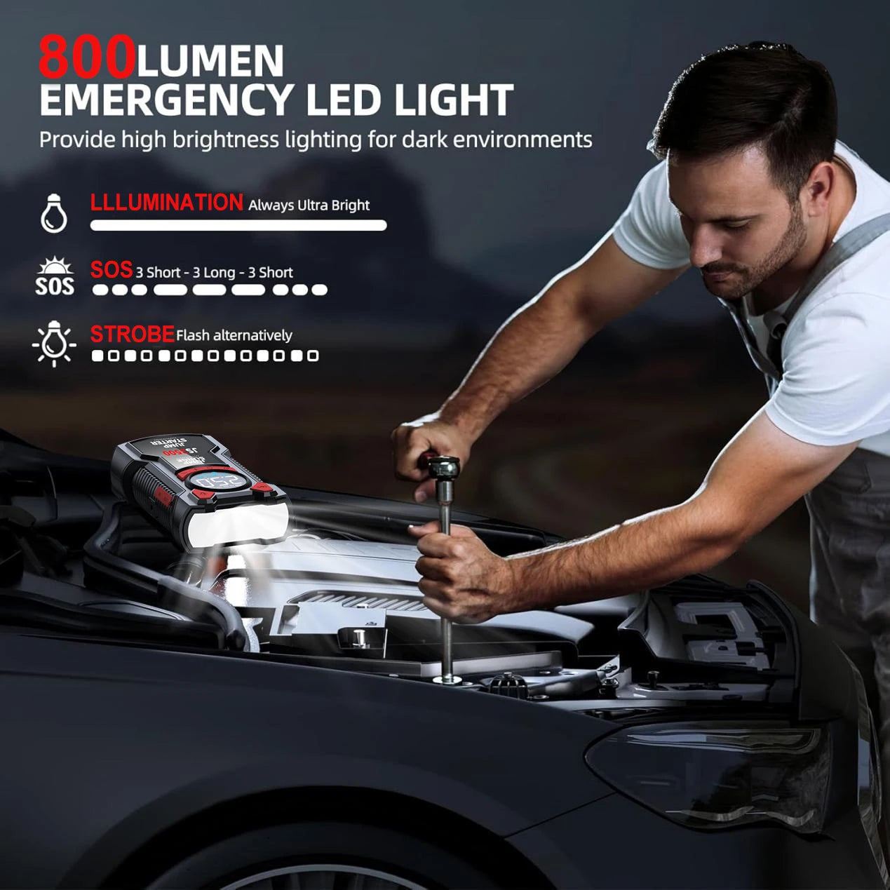 5 – in – 1 Multifunctional Air Pump Jump Starter with Air Compressor