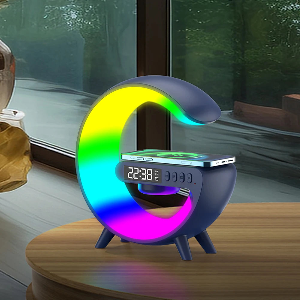 Wireless Speaker Charger Table Lamp with Alarm Clock Charging Functi