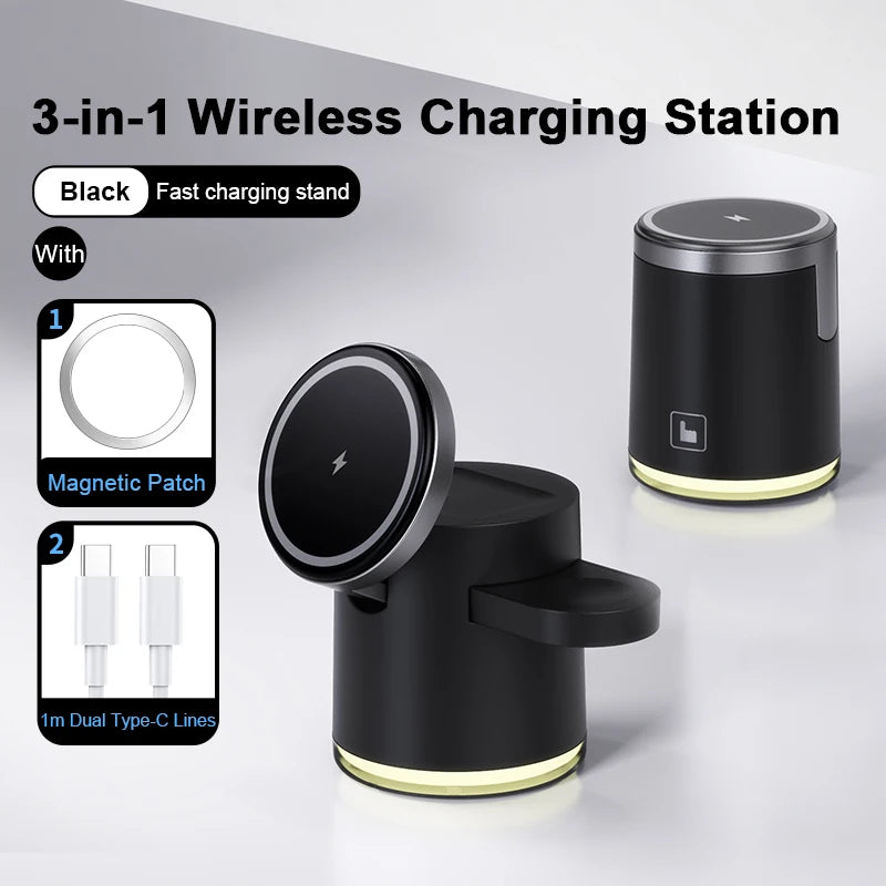 2025 New Qi2 Wireless Charger 3 – in – 1 Fast Charging Station Stand
