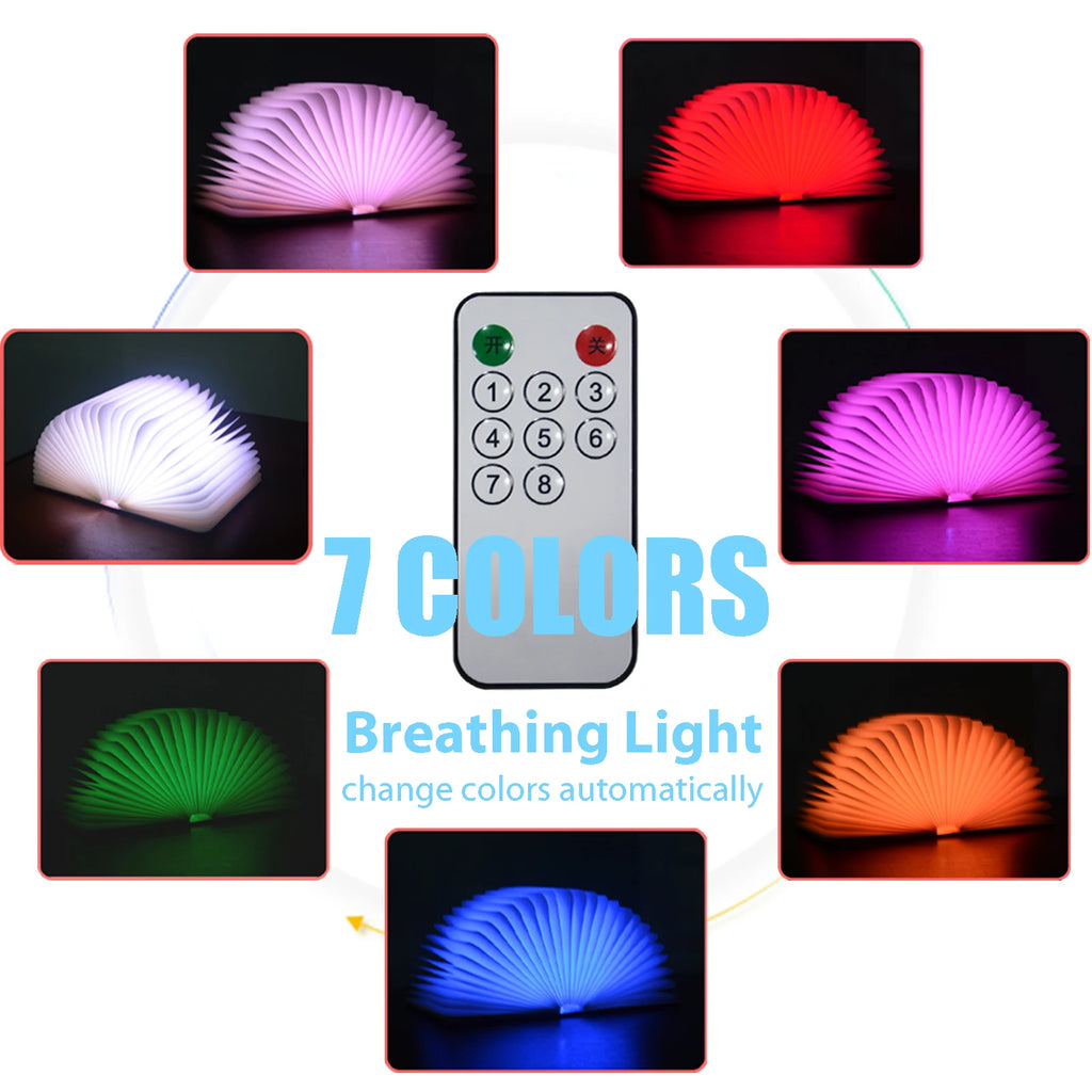 7 Colors Changing Folding Book Lamp Wireless Blutooth Speaker Player
