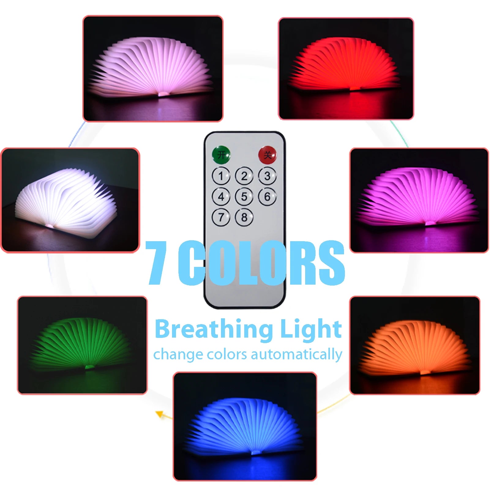 7 Colors Changing Folding Book Lamp Wireless Blutooth Speaker Player
