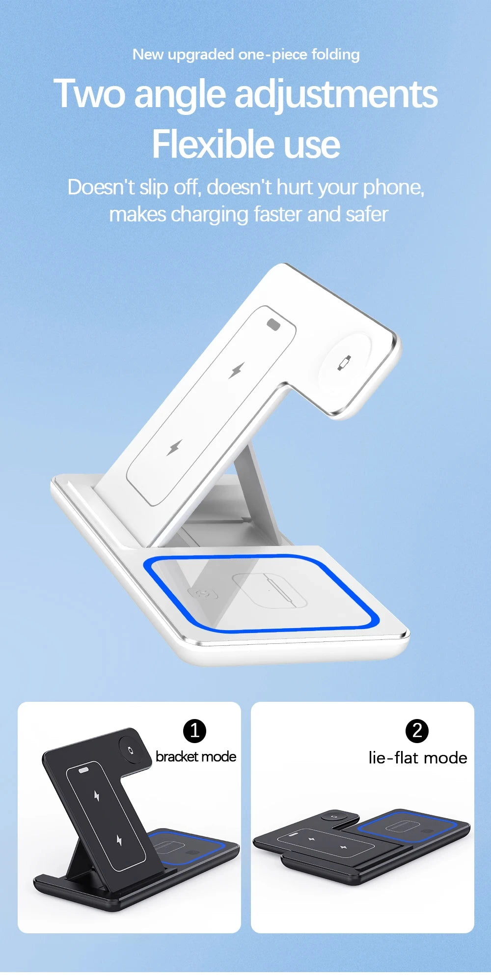 Foldable 3 in 1 Wireless Charger Pad Stand for IPhone 15 14 13 12 8