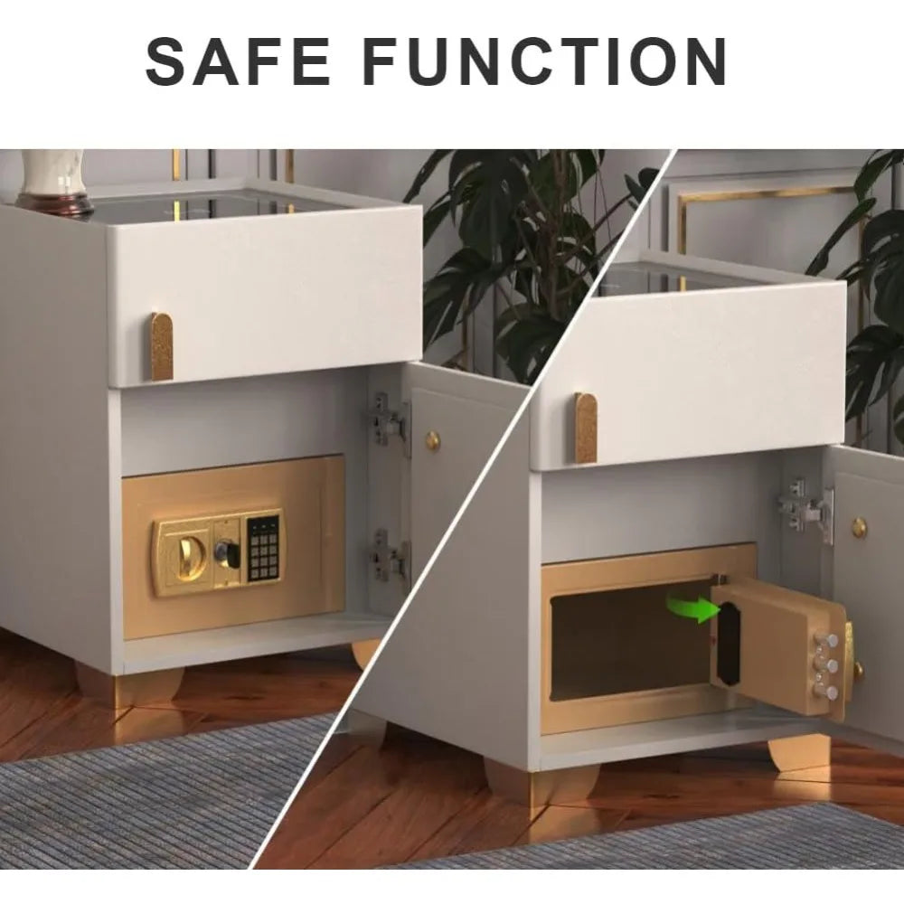 Nightstand with Drawer, Wireless Charging Bedside Table 3 LED Light
