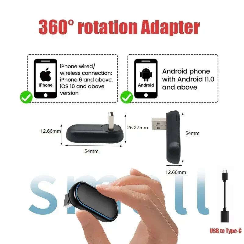 New 2 – in – 1 360 Degree Wireless Adapter CarPlay Android AUTO Car