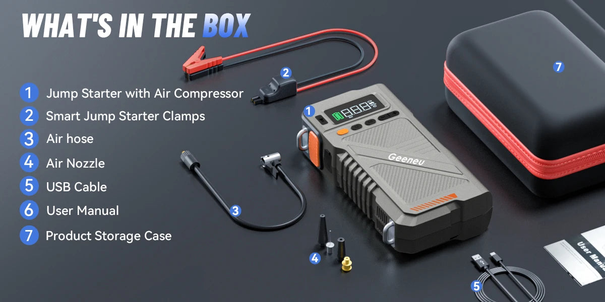 6000A Jump Starter with Air Compressor, 5 in 1 Function Jump Box 150