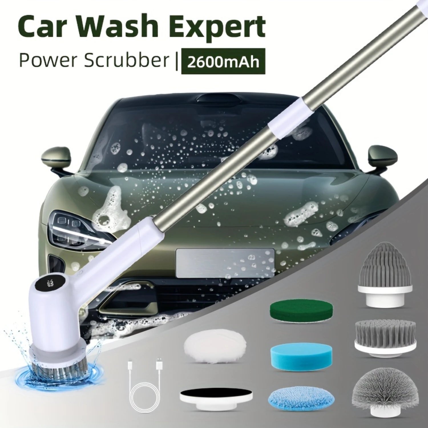 Cordless Spin Scrubber Set with Adjustable Handle, Dual Speed, USB R