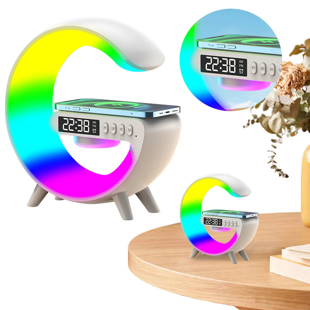 Wireless Speaker Charger Table Lamp with Alarm Clock Charging Functi