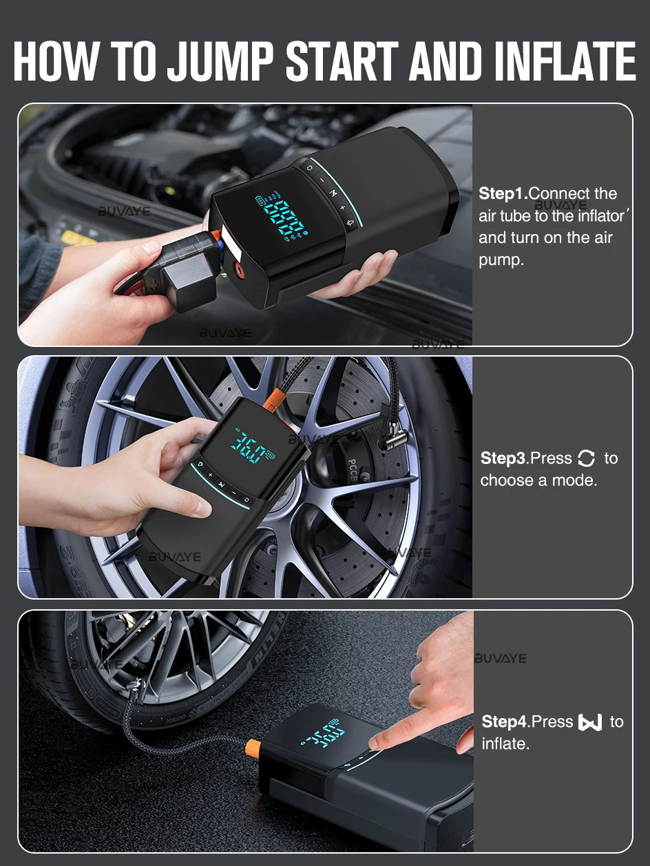 BUVAYE Car Inflator Tire Pump Portable Car Air Compressor Motorcycle