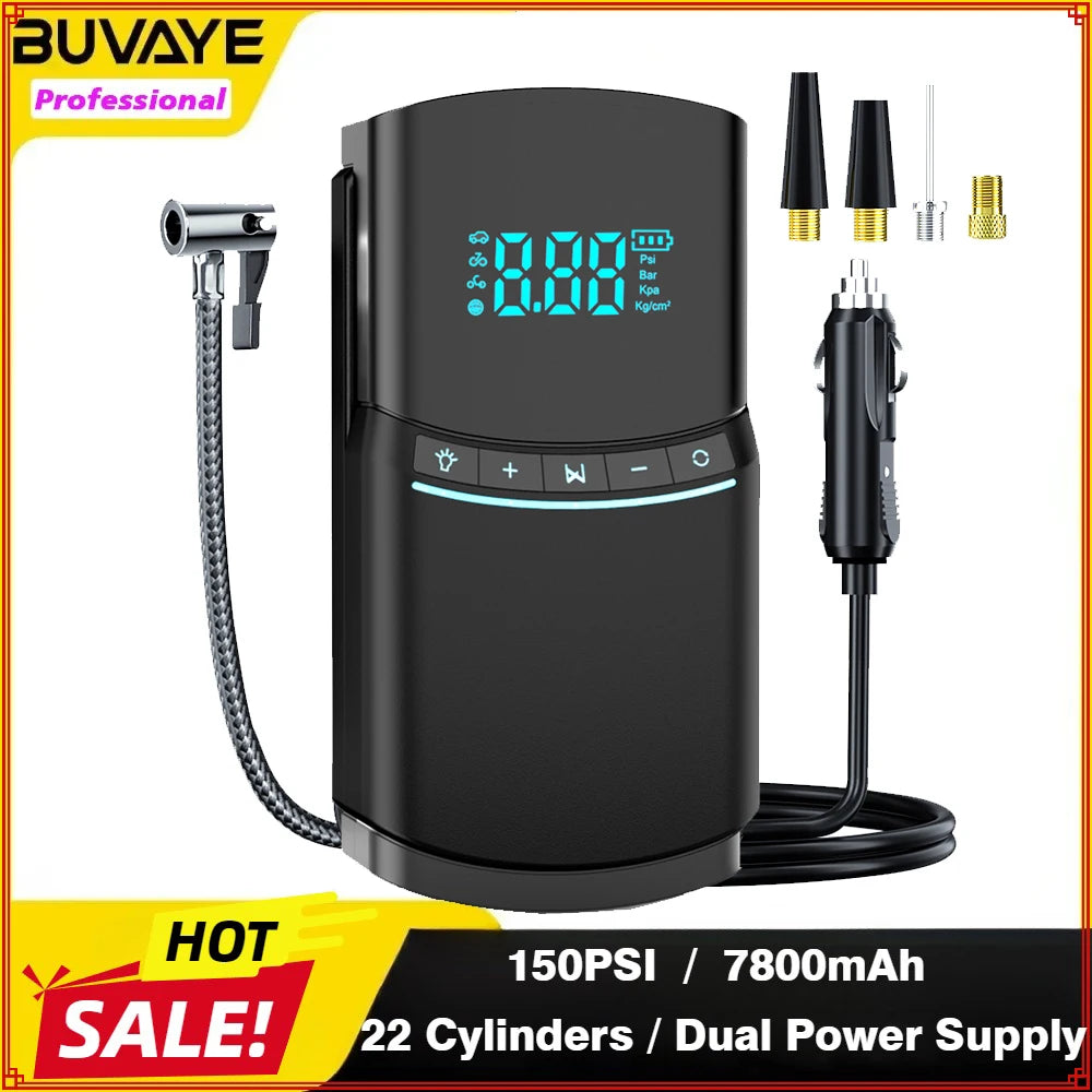 BUVAYE Car Inflator Tire Pump Portable Car Air Compressor Motorcycle