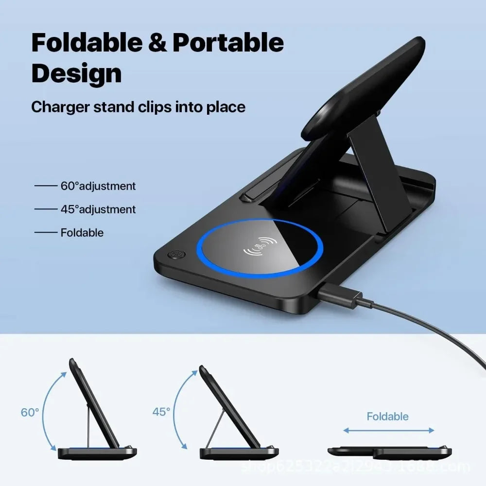 30W LED Fast Wireless Charger Stand 3 in 1 Foldable Charging Station