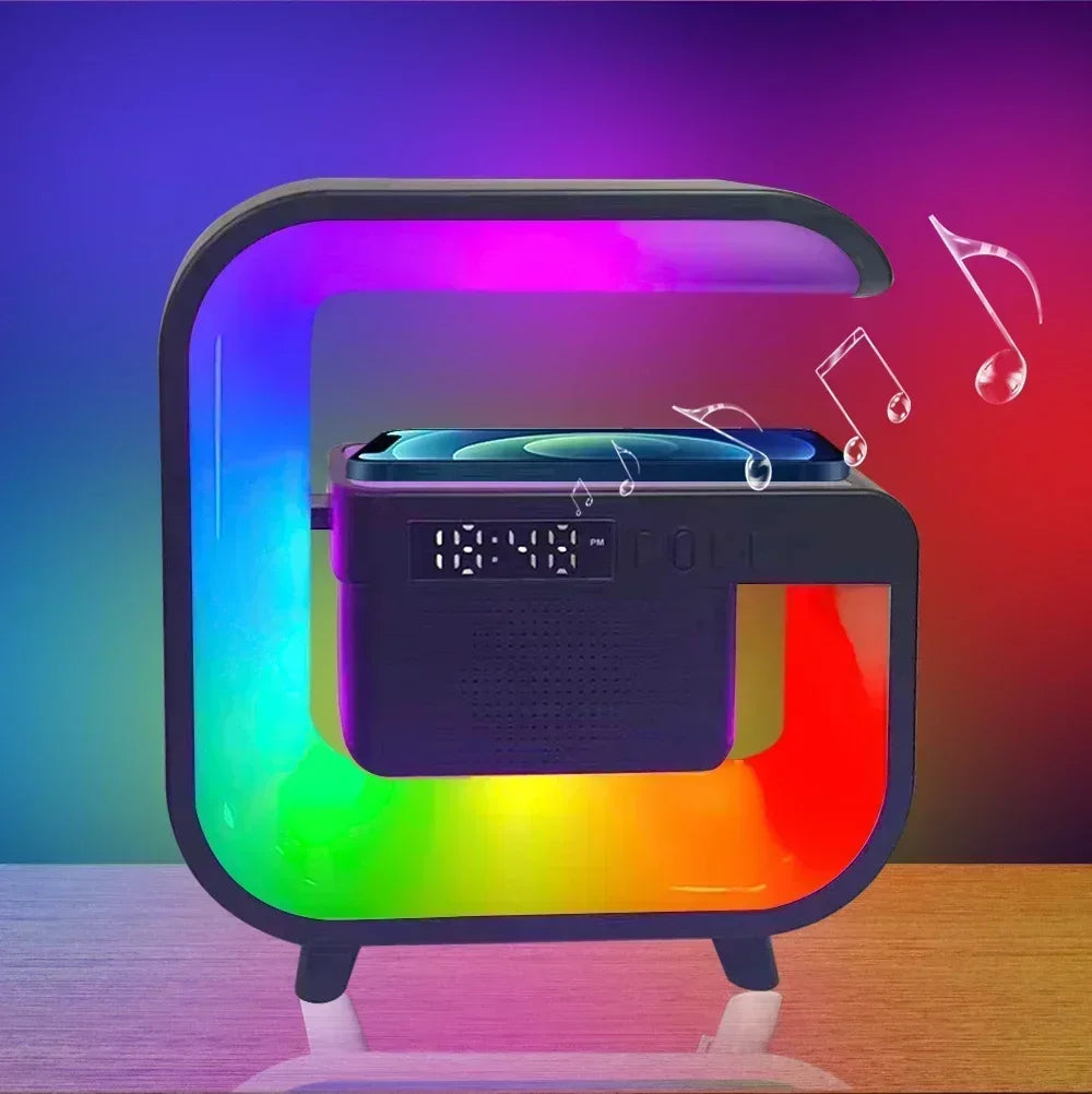 Wireless Charger Station Desk Lamp Night Light Alarm Clock Bluetooth
