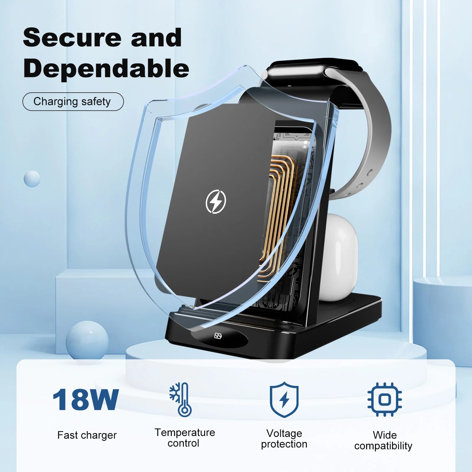 3 – in – 1 Wireless Charging Station 18W Travel Fast Charger Magneti
