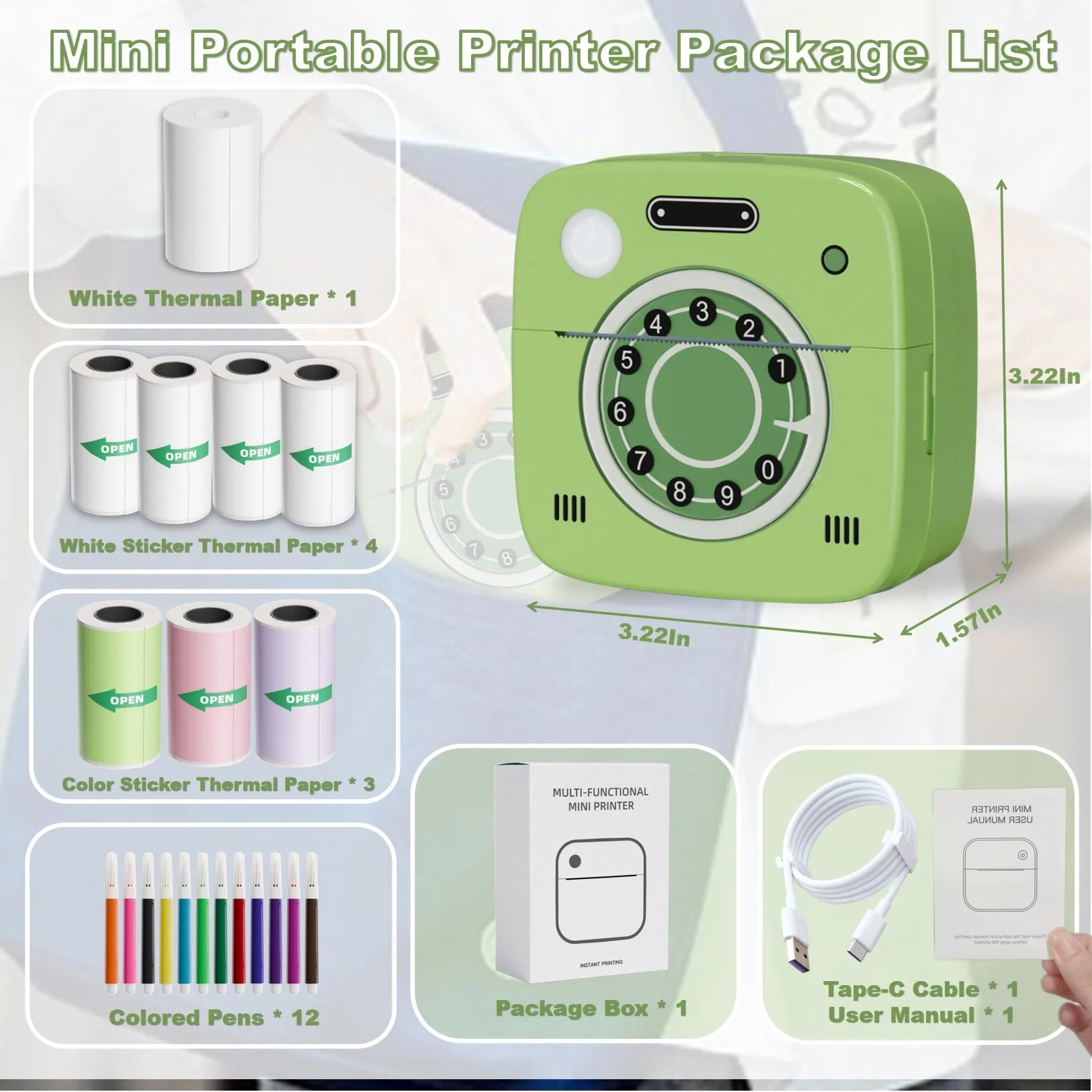 M1 Photo Pocket Printer with 2 Roll for IOS Android Bluetooth Mini P