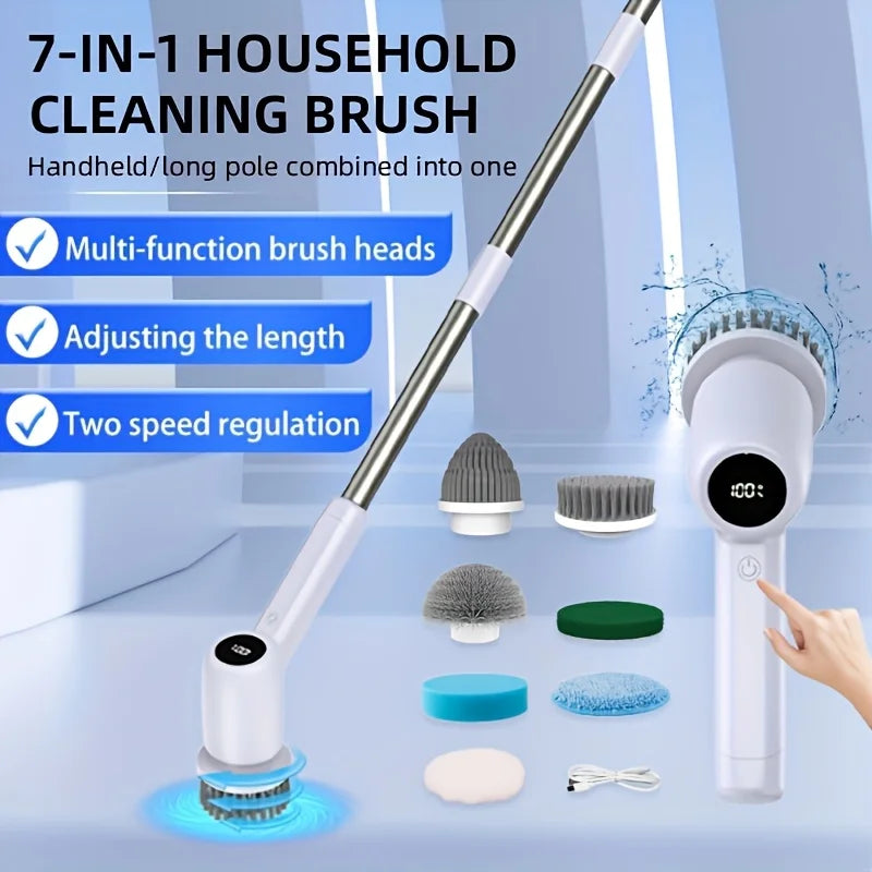 Cordless Spin Scrubber Set with Adjustable Handle, Dual Speed, USB R
