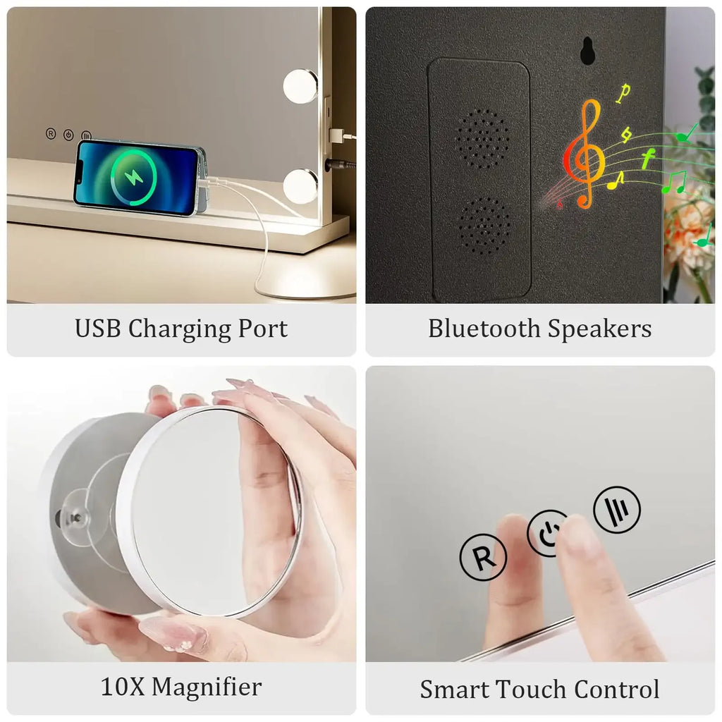 Bluetooth Audio Makeup Mirror with LED Light – 3 Color Modes, Smart