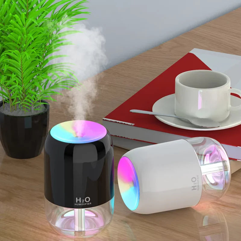 미니 야간 조명 다채로운 분위기 아로마 테라피 기계, USB 가습기, 침실 가습기, 공기 청정기, 300ml