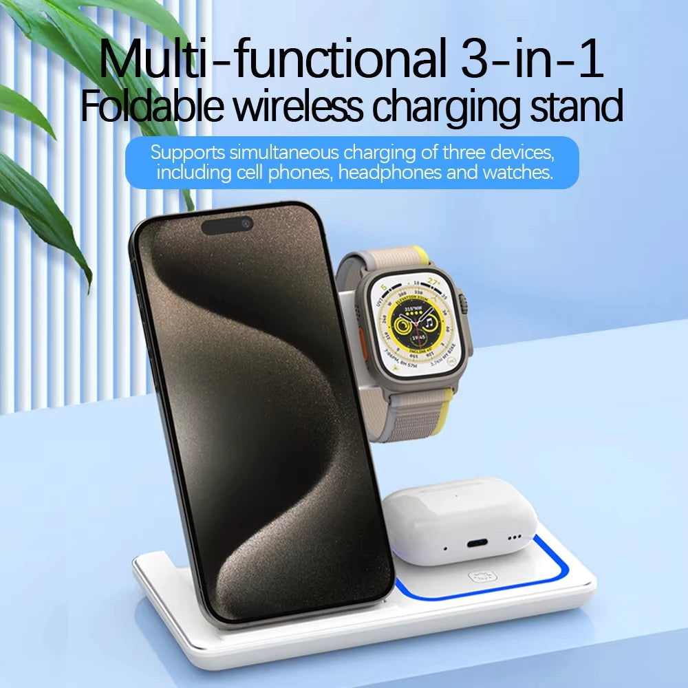Foldable 3 in 1 Wireless Charger Pad Stand for IPhone 15 14 13 12 8