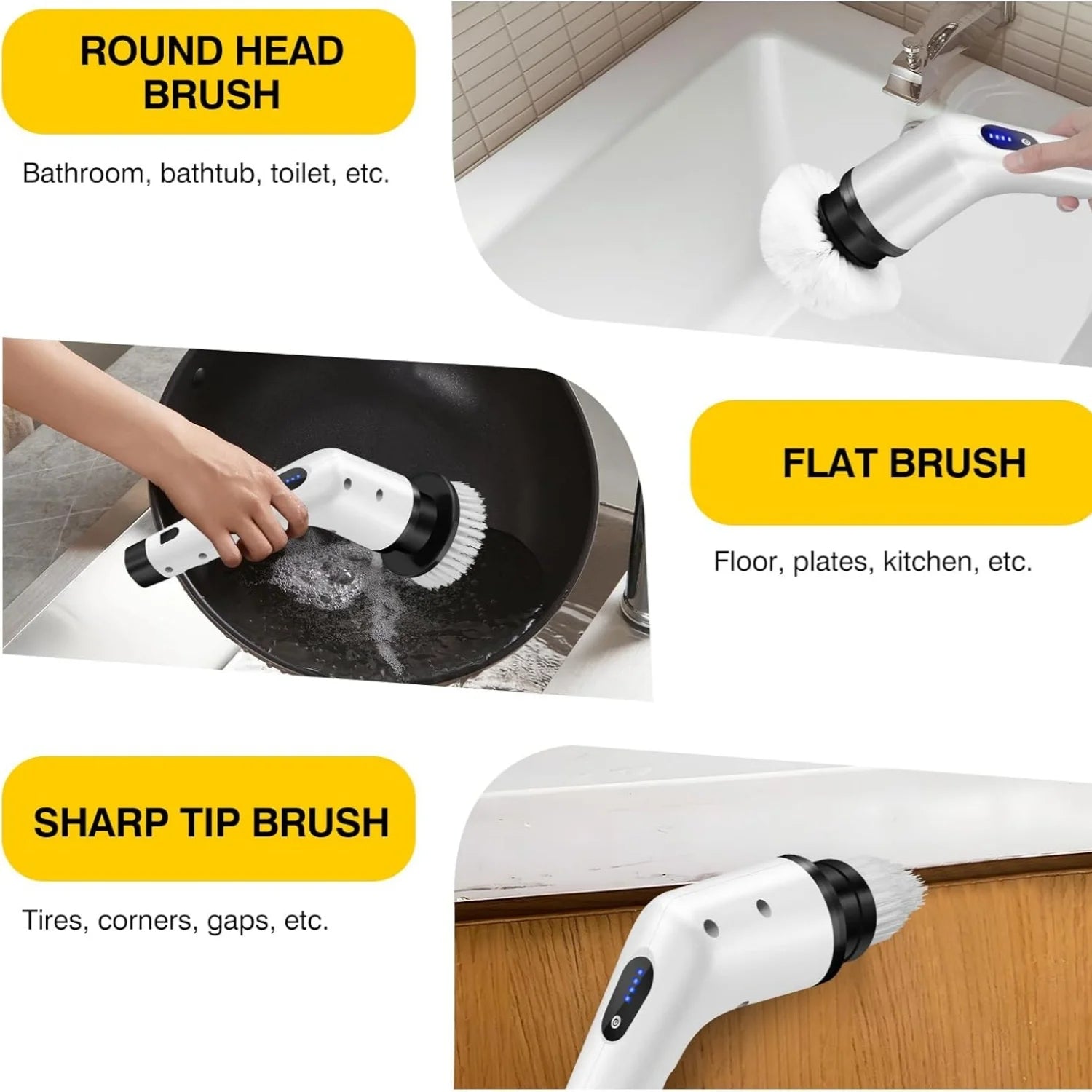 BRIEFNESS Electric Cleaning Brush Spin Scrubber 3 in 1 Cordless Clea
