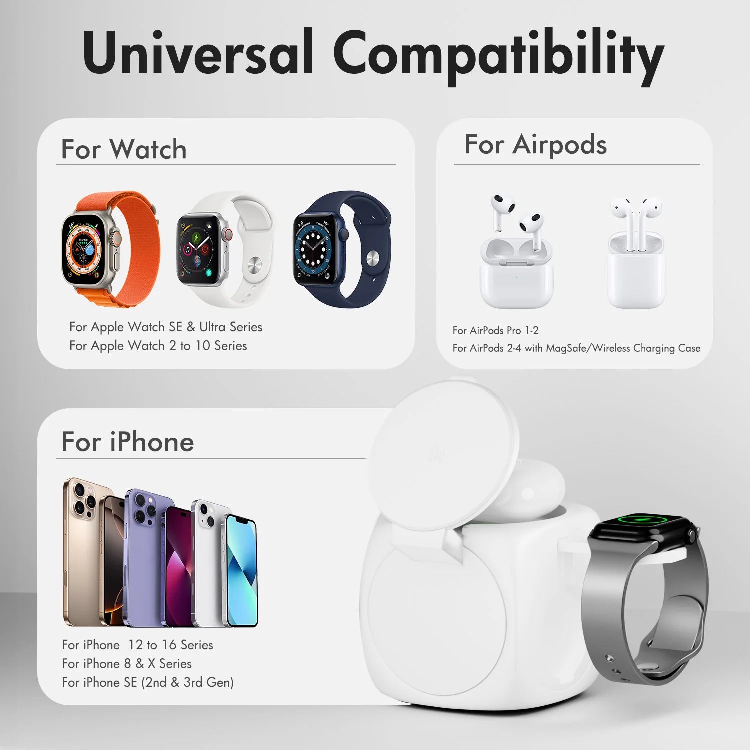 3 – in – 1 Magnetic Wireless Charging Station Foldable 15W Fast Char