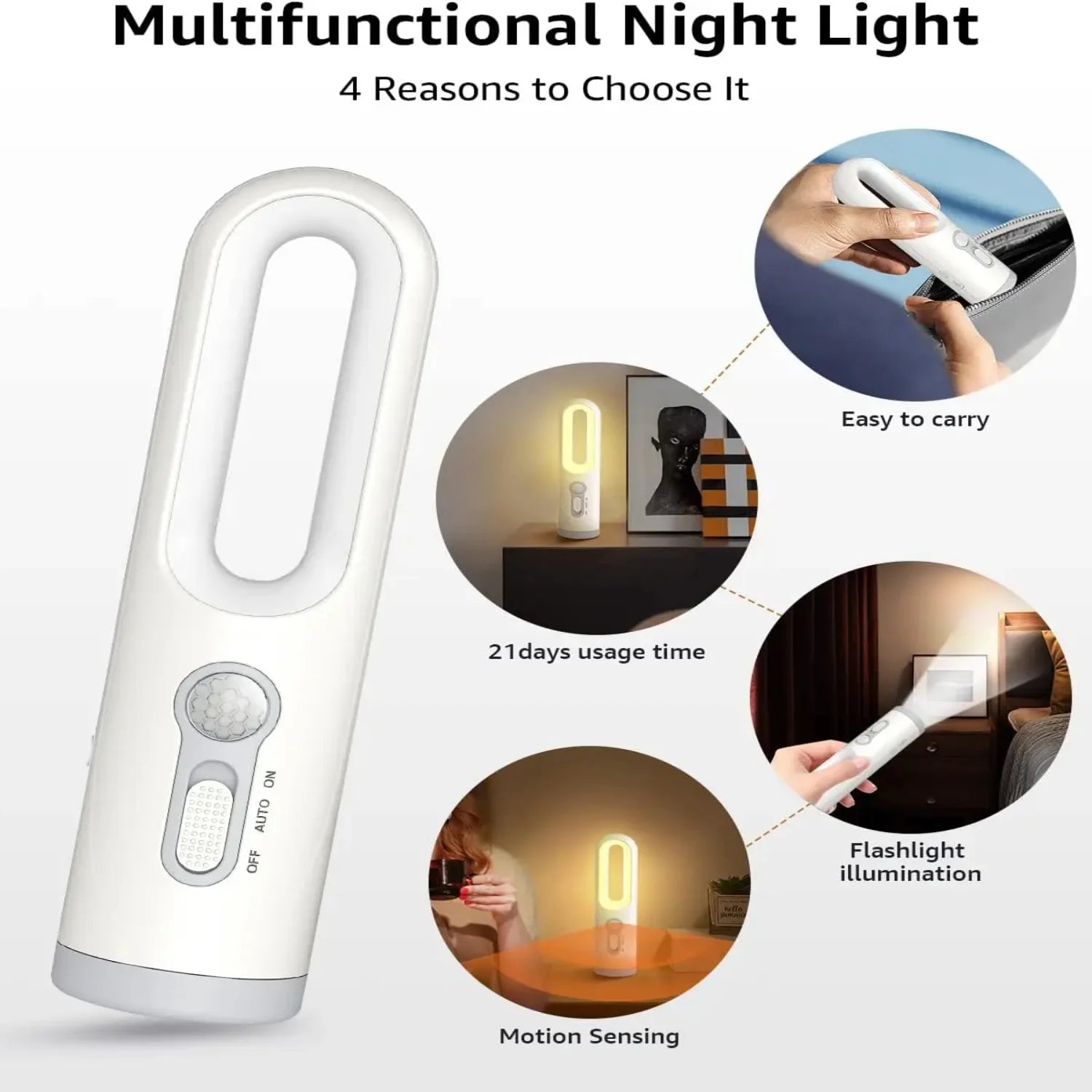 Motion Sensor Night Light 2 in 1 Portable Flashlight with Dusk to Da