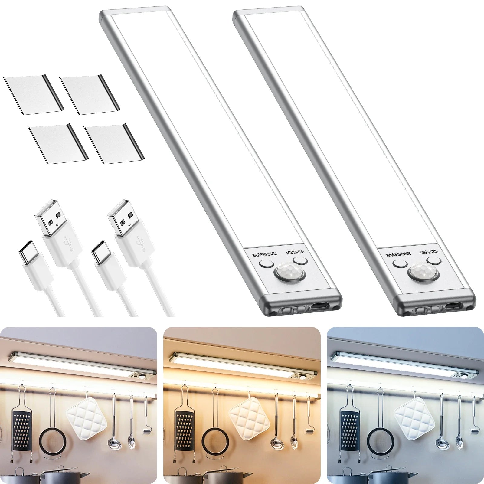 2 – Piece Magnetic Cabinet Light Set, 76 LED Rechargeable Batteries,
