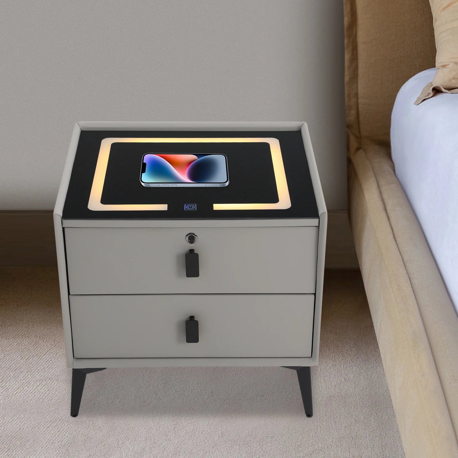 Bedside Table with Drawers Bluetooth Speaker Smart Bedside Table Bed